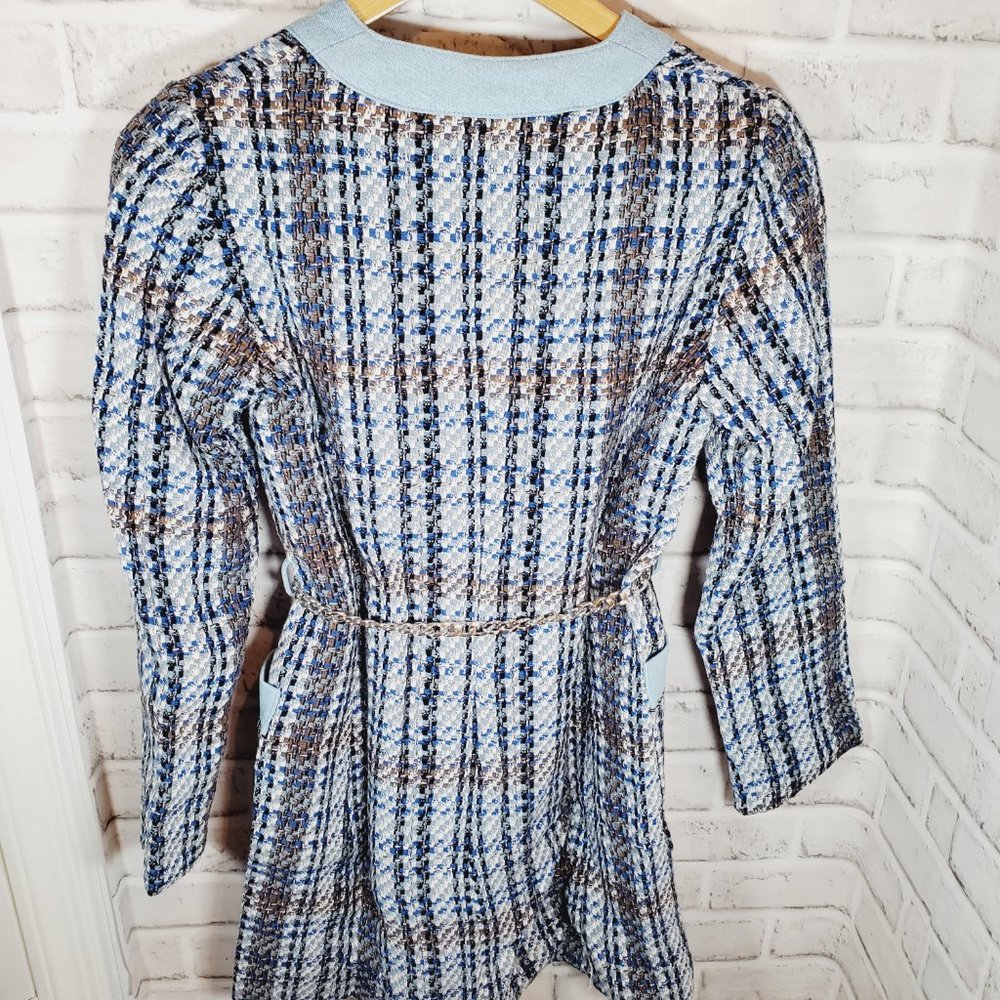 zara textured weave coat silver belt blue long sleeve mini dress size XS 8814 16 - Picture 5 of 7